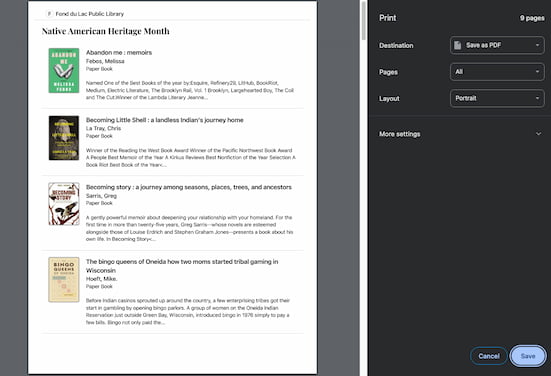 New Feature: Printable Lists in Librarian Recommends
