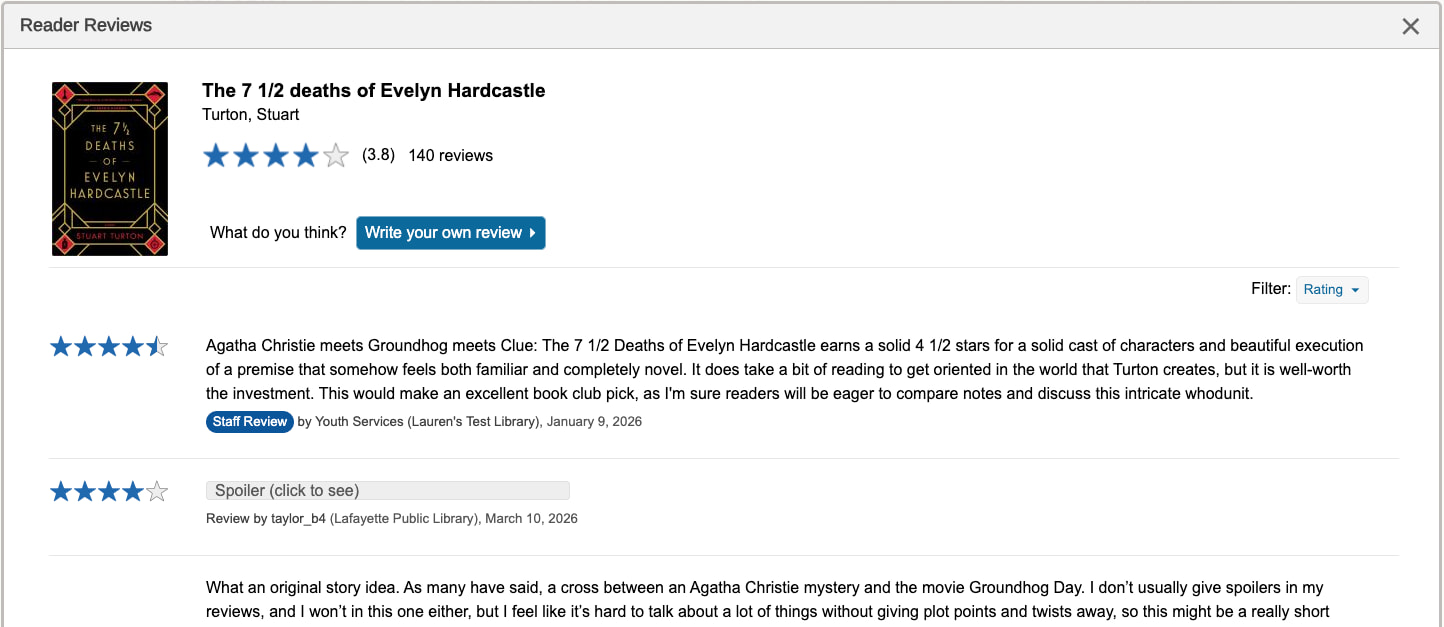 Reader reviews screenshot